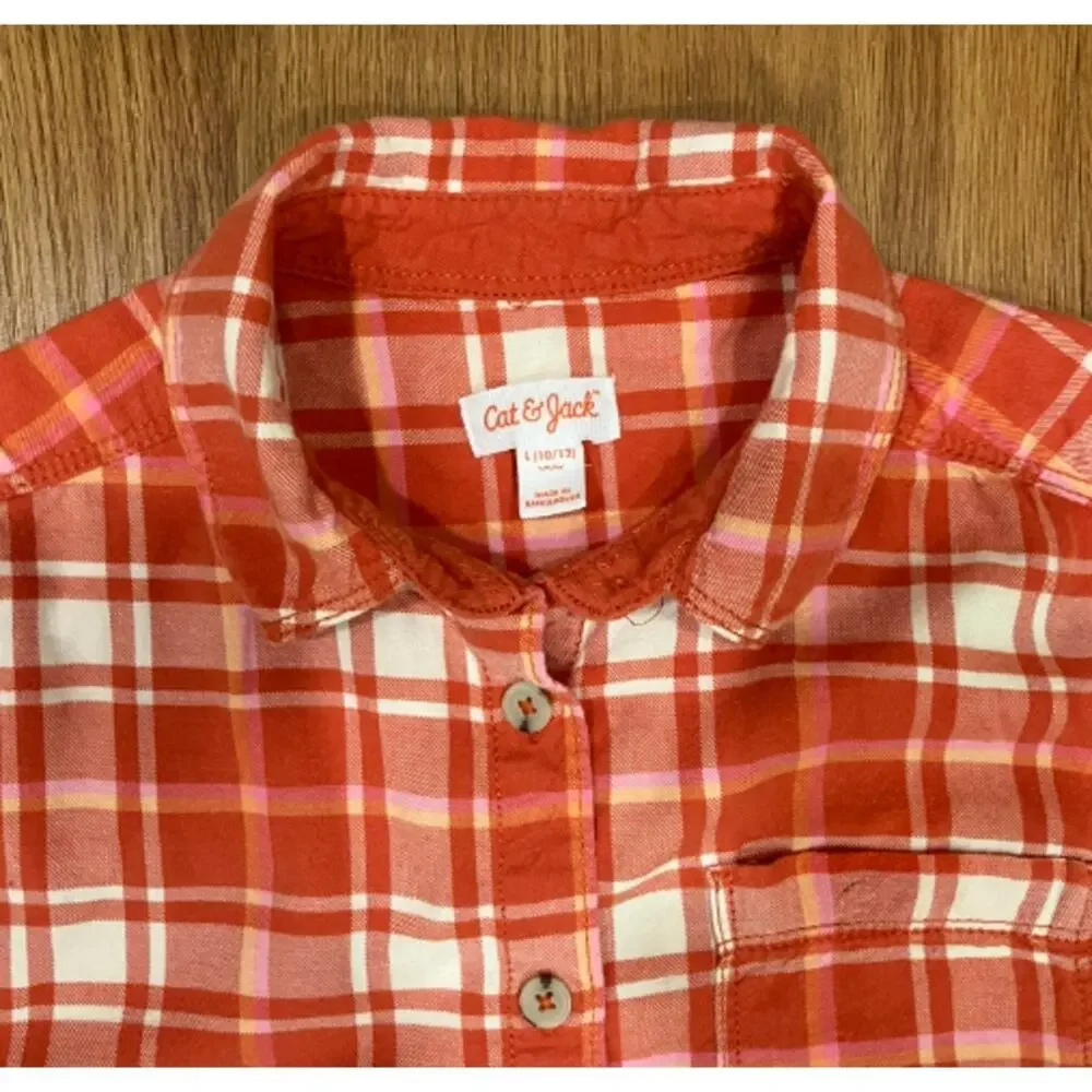 Cat&Jack Girls' Flannel Long Sleeve Plaid Woven Top Shirt L